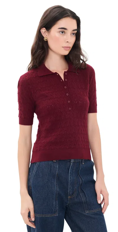 Susana Monaco Pointelle Polo Oxblood In Burgundy