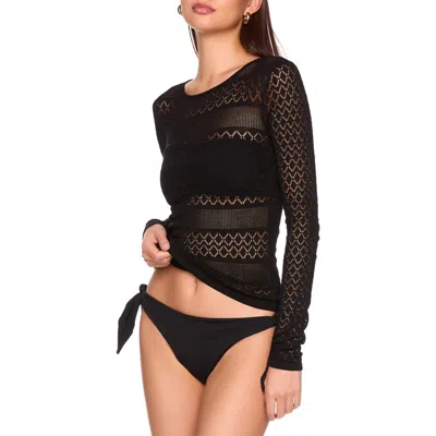 Susana Monaco Pointelle Sweater In Black