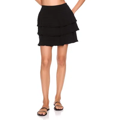 Susana Monaco Pointelle Tiered Sweater Miniskirt In Black