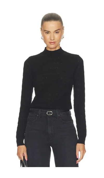 Susana Monaco Pointelle Turtleneck Long Sleeve Top In Black