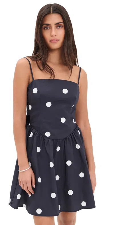 Susana Monaco Polka-dot Poplin Mini Dress Midnight/sugar In Blue