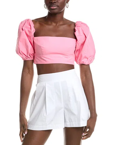 Susana Monaco Poplin Puff Sleeve Crop Top In Pink