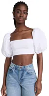 SUSANA MONACO POPLIN PUFF SLEEVE CROP TOP SUGAR