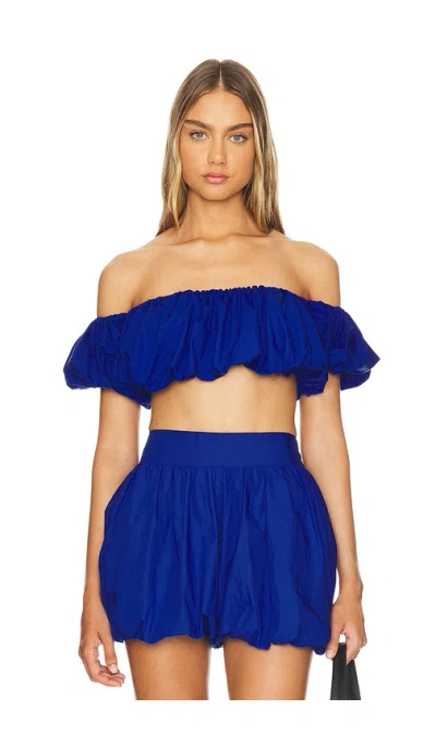 Susana Monaco Puff Sleeve Crop Top In 夜曲蓝
