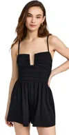 Susana Monaco Rectangular Wire Notch Ruched Romper In Black