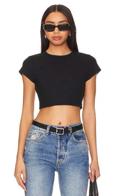 Susana Monaco Ribbed Crop Tee In Black