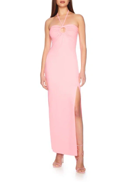 Susana Monaco Ring Front Halter Maxi Dress In Knockout Pink