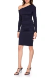 Susana Monaco Ruched One-shoulder Long Sleeve Dress In Midnight