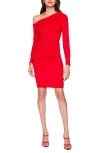 Susana Monaco Ruched One-shoulder Long Sleeve Dress In Perfect Red