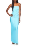 Susana Monaco Ruched Strapless Maxi Dress In Aquarium