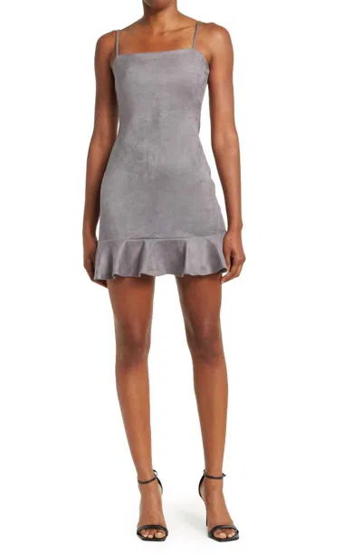 Susana Monaco Ruffle Hem Sleeveless Faux Suede Dress In Silver