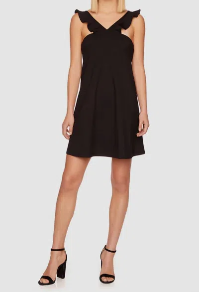 Susana Monaco Ruffle V Strap Trapeze Mini Dress In Black