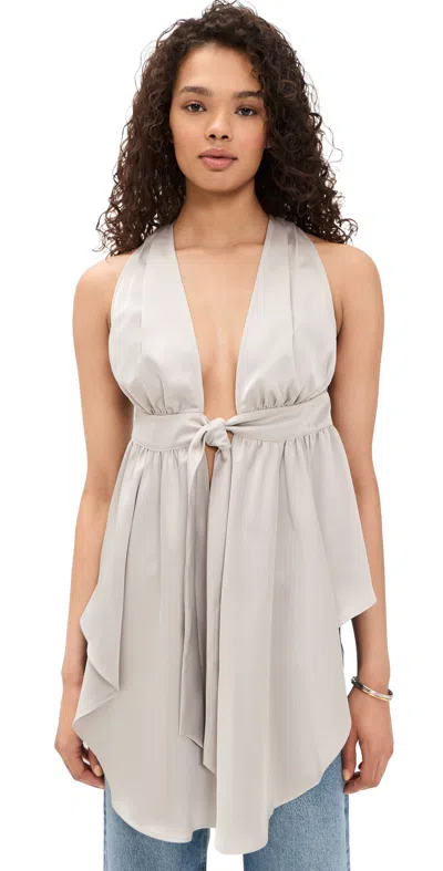 Susana Monaco Satin Peplum High Low Top Sandstone In White