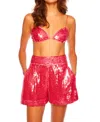 Susana Monaco Sequin High Waist Shorts In Azalea Pink In Red