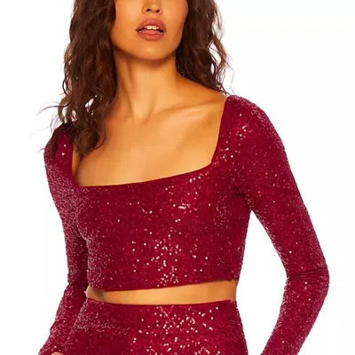 Susana Monaco Sequin Square Neck Crop Top In Red