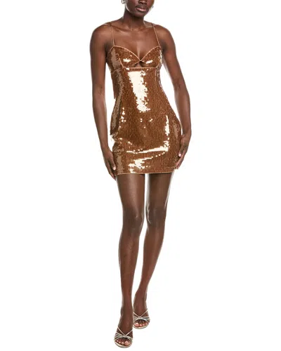 Susana Monaco Sheer Sequin String Cutout Dress In Brown