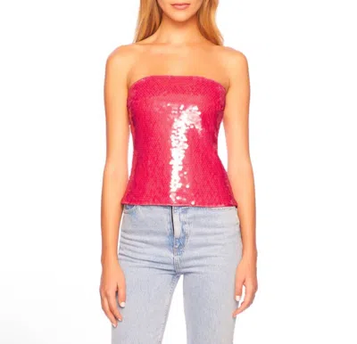 Susana Monaco Sheer Sequin Tube Top In Azalea In Red