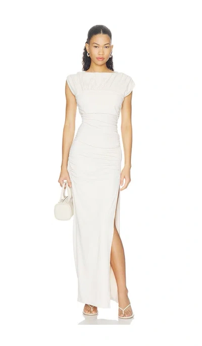 Susana Monaco Short Sleeve Gathered Slit Dress In Sand