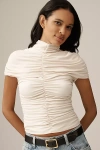 Susana Monaco Short-sleeve Mock-neck Ruched Top In White