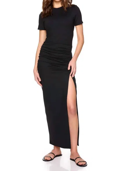 Susana Monaco Side Gathered Short Sleeve Slit Dress In Black