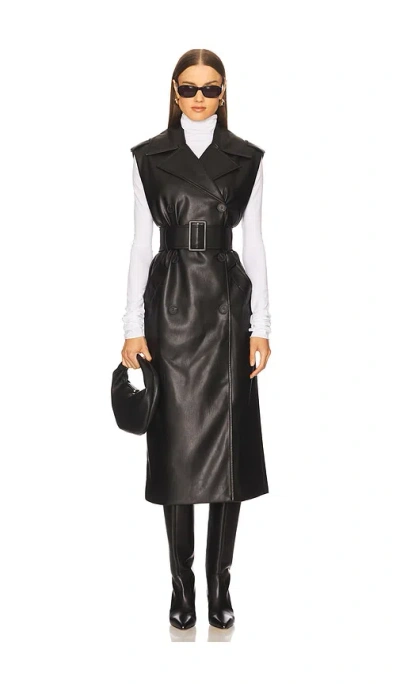 Susana Monaco Sleeveless Faux Leather Sleeveless Trench In Black