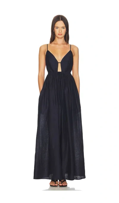 Susana Monaco Solid Linen Empire Waist Dress In Blue
