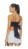 Susana Monaco Solid Linen Tie Back Top Midnight In Blue