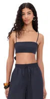 Susana Monaco Solid Linen Tie Back Top Midnight In Blue