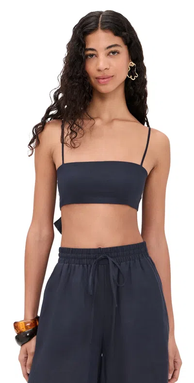 Susana Monaco Solid Linen Tie Back Top Midnight In Blue