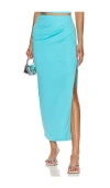 Susana Monaco Solid Side Gathered Slit Skirt In Teal
