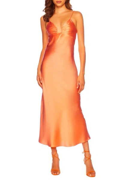 Susana Monaco Silk Plunge Neck Dress In Nectarine