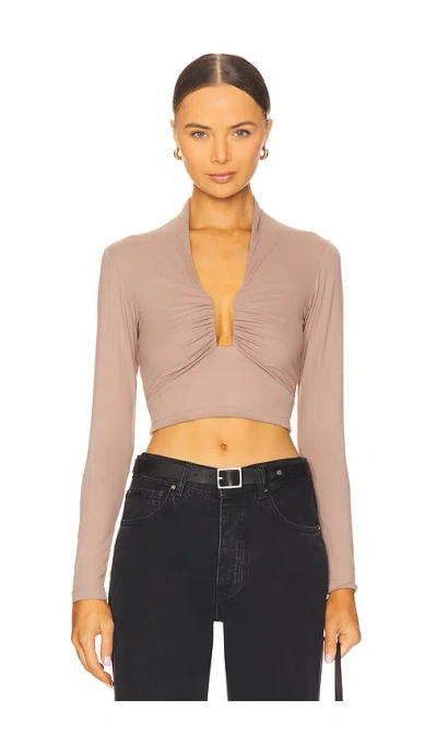 Susana Monaco Square Wire Long Sleeve Top In 黄棕色