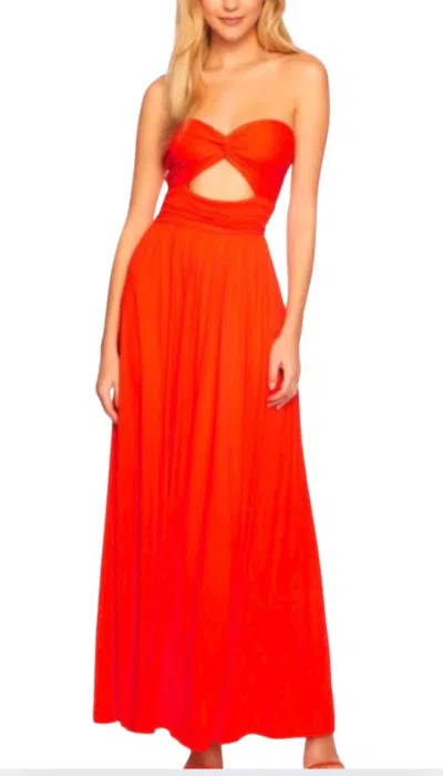 Susana Monaco Strapless Cut Out Maxi Dress With Twist Front In Cherry Tomato In Red