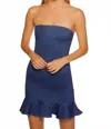 Susana Monaco Strapless Ruffle Hem Tube Mini Dress In Denim Blue In Multi