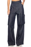 Susana Monaco Stretch Cotton & Linen Denim Cargo Pants In Blue