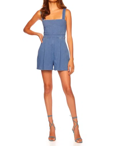 Susana Monaco Stretch Denim Apron Romper In Light Denim In Blue