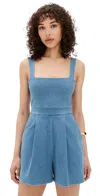 SUSANA MONACO STRETCH DENIM APRON ROMPER LIGHT DENIM