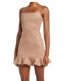 Susana Monaco String Ruffle Faux Suede Mini Dress In Sand In Beige