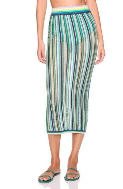 Susana Monaco Stripe Open Stitch Midi Sweater Skirt In Green