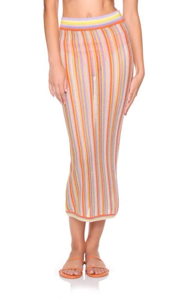 Susana Monaco Stripe Open Stitch Midi Sweater Skirt In Multi