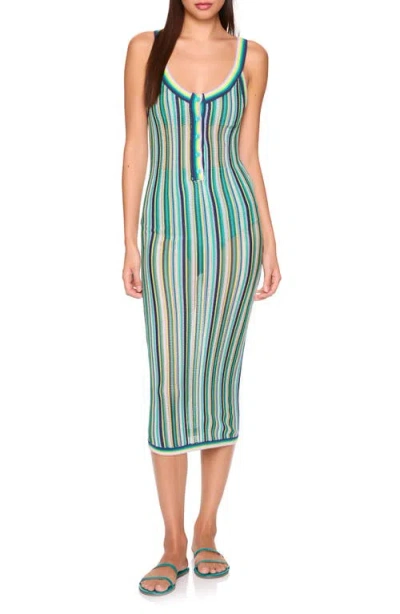 Susana Monaco Stripe Open Stitch Sweater Midi Dress In Green