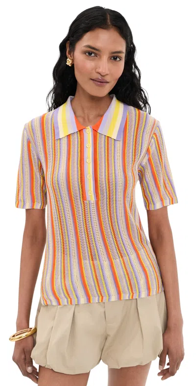 Susana Monaco Stripe Sweater Collar Shirt Apricot/potion In Multi