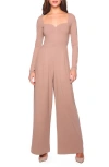 Susana Monaco Sweetheart Neck Long Sleeve Wide Leg Jumpsuit In Coco