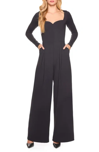 Susana Monaco Sweetheart Neck Long Sleeve Wide Leg Jumpsuit In Onyx