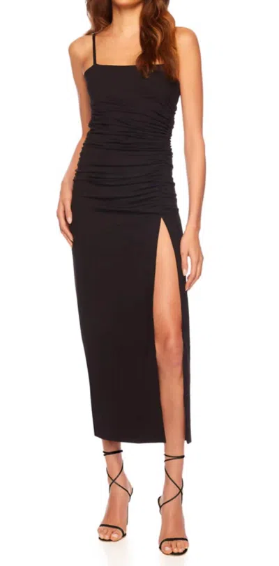 Susana Monaco Thin Strap Ruched Slit Maxi Dress In Black