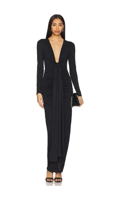 Susana Monaco Tie Gathered Long Sleeve Dress In 黑色