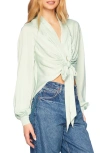 Susana Monaco Tie Hem Matte Satin Top In Mint Chip
