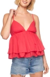 Susana Monaco Tiered Cotton Voile Babydoll Camisole In Red