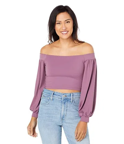 Susana Monaco Top Womens Purple Off The Shoulder Puff Sleeve Crop Jdm1649