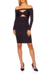 Susana Monaco Twist Cutout Off The Shoulder Long Sleeve Body-con Dress In Midnight